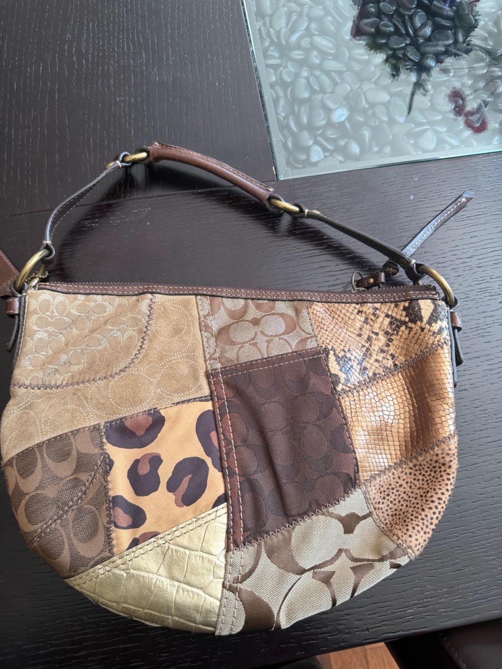 Coach Patchwork Shoulder Bag in Brown and Tan with Gold Accents - Picture 2 of 3